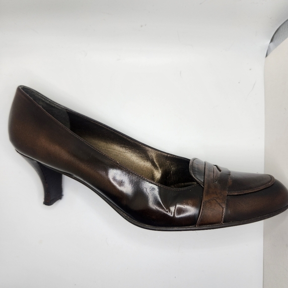 Stuart Weitzman Womens Size 39 Leather Brown Pumps Penny Loafer Career Vintage - Picture 6 of 12